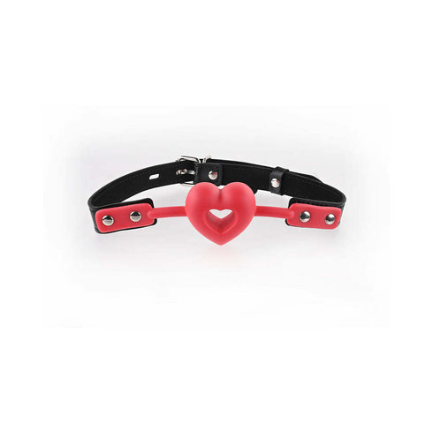 Mordaza de bola de silicona con forma de corazón de Sex & Mischief, color rojo